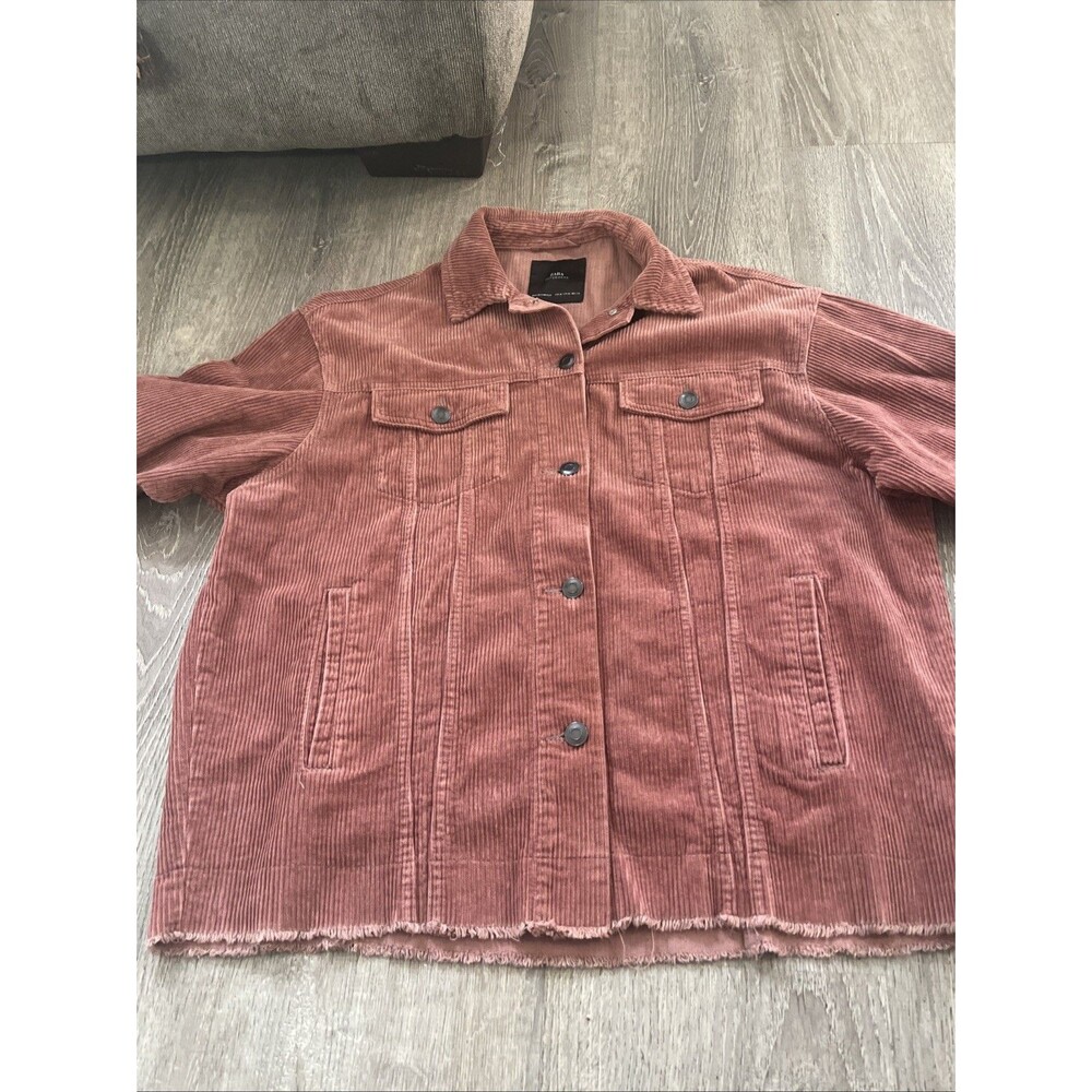Zara Outerwear Corduroy Jacket Shacket Dusty Rose Pink M 100% Cotton Oversized